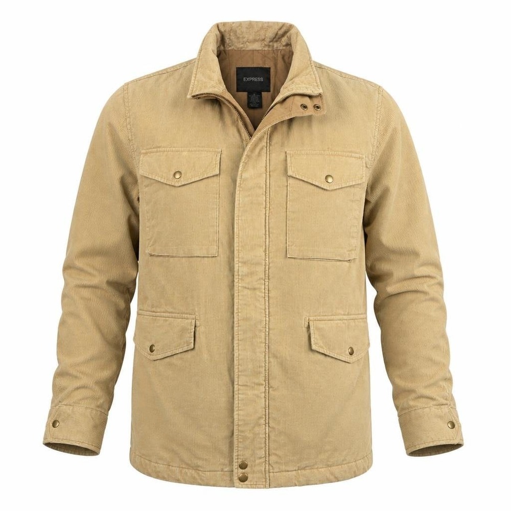 Express Field Jacket Mens XL Beige Y2K Utility Safari Corduroy M-65 Gorpcore